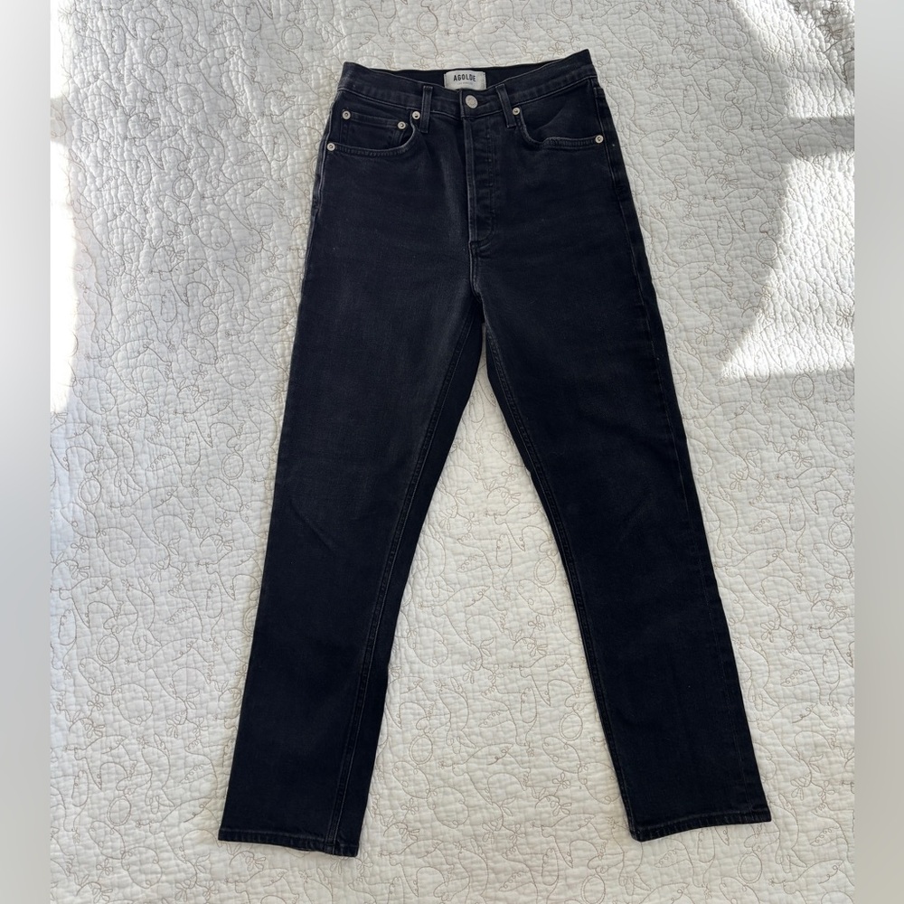 AGOLDE black denim Riley jeans high rise cropped